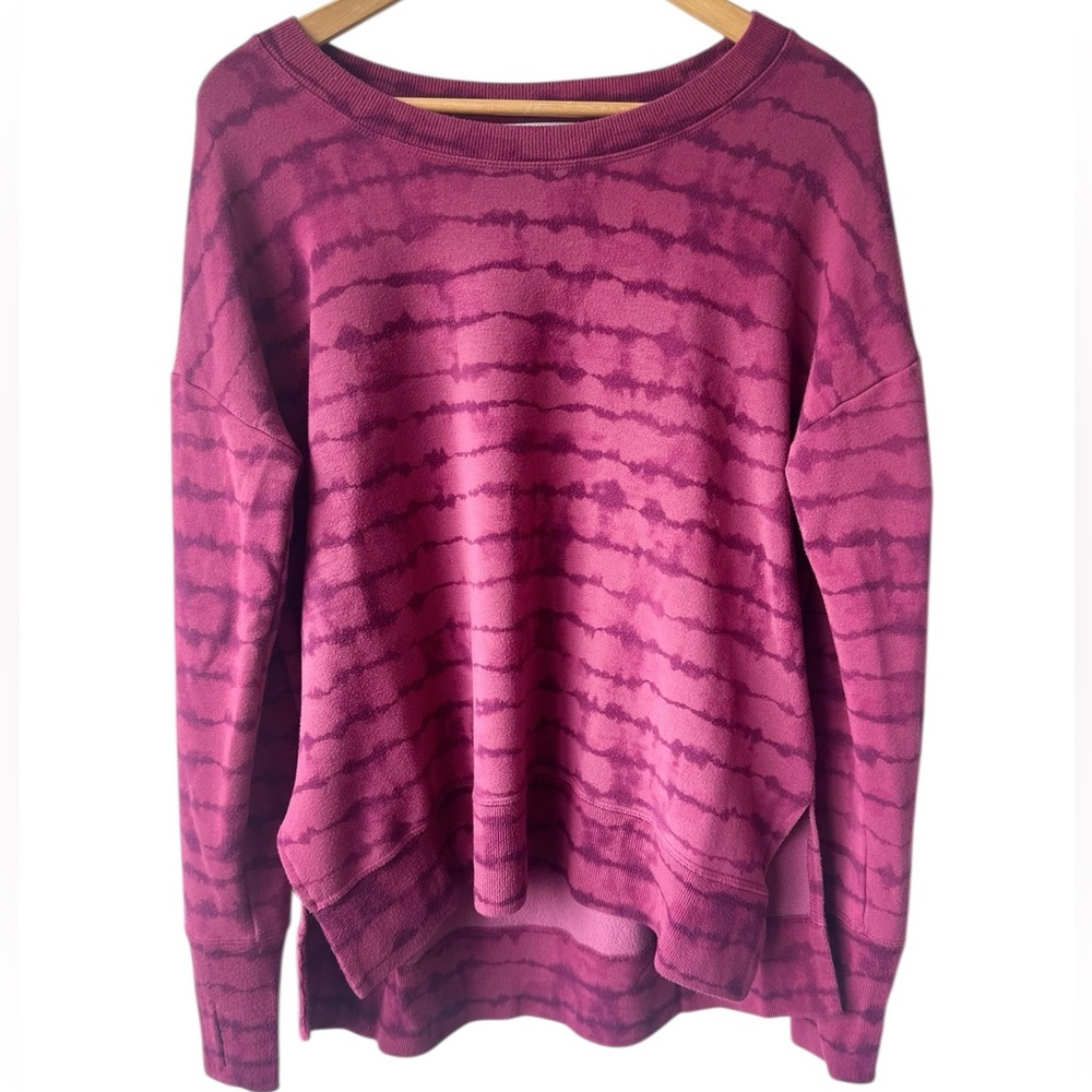 Athleta Coaster Luxe Tie Dye Shibori Striped Pink Sweatshirt M - Picture 2 of 8